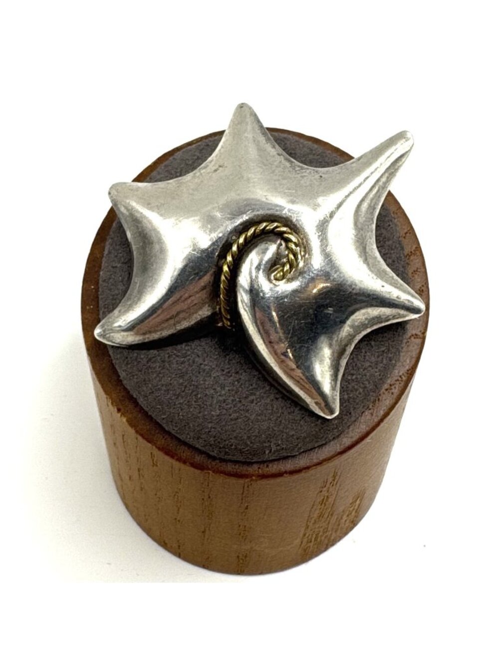 Two Tone Sterling Silver 925 Puffy Modernist Starfish Brooch Size 1.75" Length
